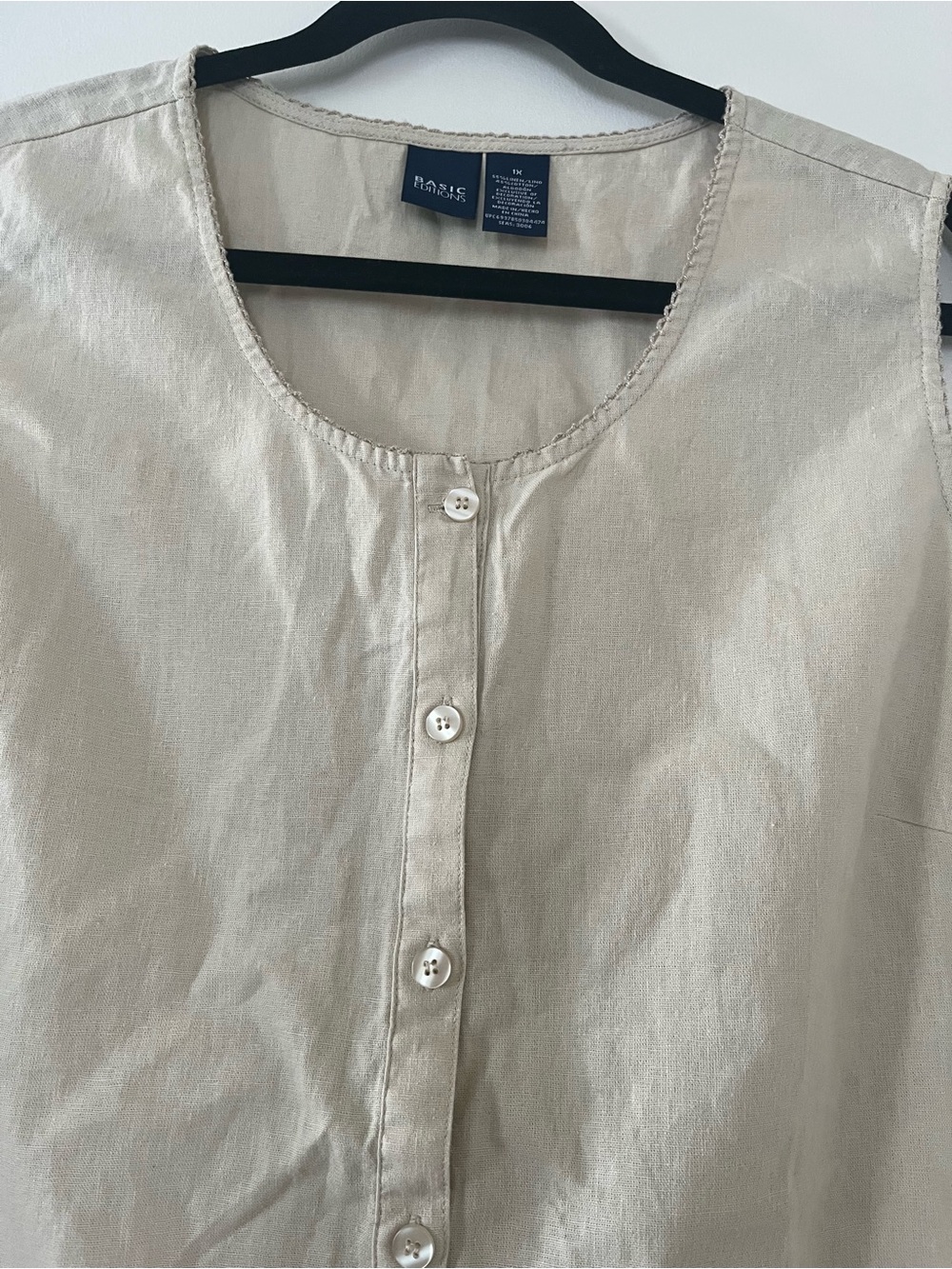 VINTAGE Beige Linen Cottagecore Button Up Vest Top 1X Embroidered Eyelet Prairie - Picture 3 of 7